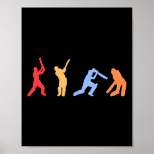 Affiche Cadeaux de cricket - Joueur de cricket aux couleur