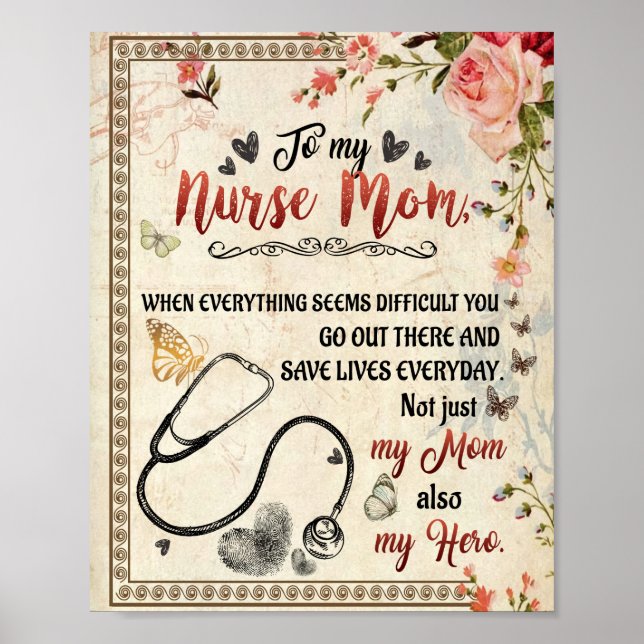 Affiche Cadeaux de maman infirmière | Lettre à ma mère inf (Devant)