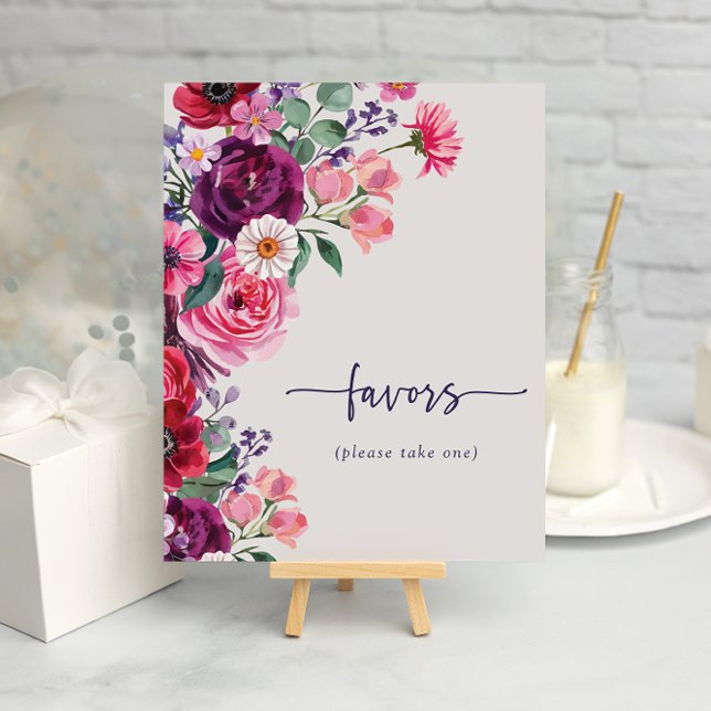 Affiche Cadeaux de mariage floraux audacieux (Bold Watercolor Floral Favors Wedding Poster by Painted Paperie
)