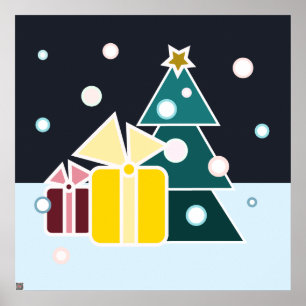 Affiche Cadeaux de Noël Arbre Rétro Scandinave Art