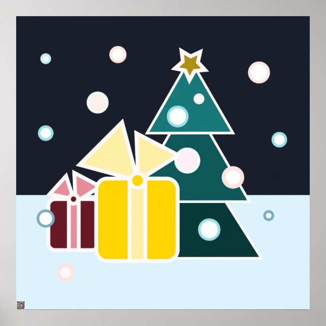 Affiche Cadeaux de Noël Arbre Rétro Scandinave Art (Devant)