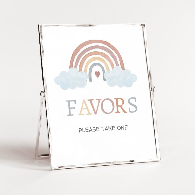 Affiche Cadeaux de petite raie de soleil bohème Panneau (Rainbow Baby Shower Favors Sign)