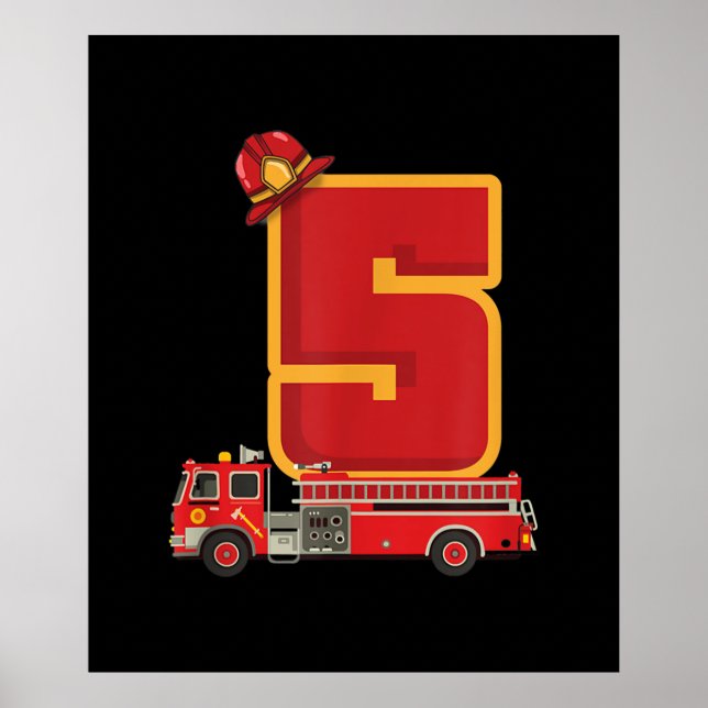 Affiche Cadeaux de pompier de 5 ans Anniversaire (Devant)