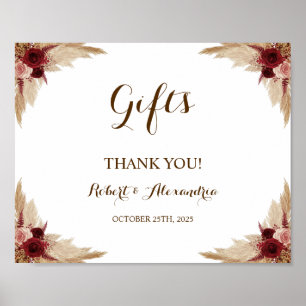 Affiche Cadeaux d'herbe de Pampa Baby Shower Mariage Affic
