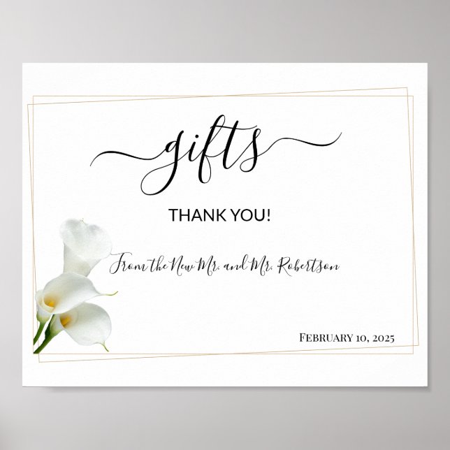 Affiche Cadeaux Douche Mariage Vert Calla Lily Signal (Devant)