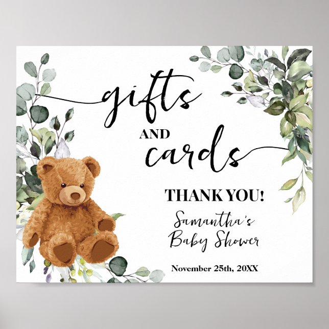 Affiche Cadeaux et cartes Ours Vert Eucalyptus Baby shower (Devant)