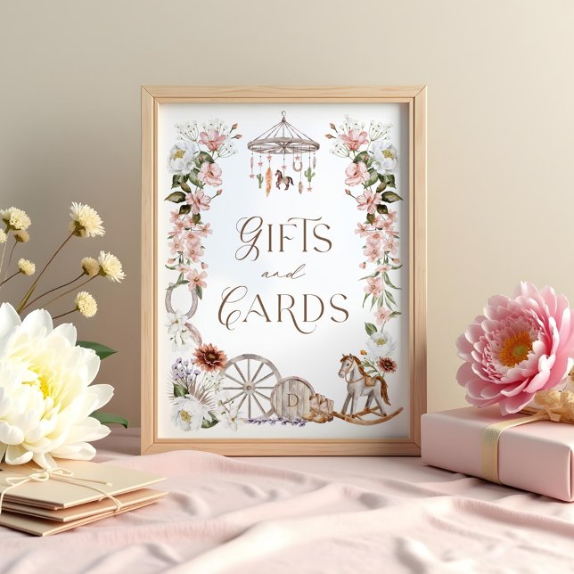 Affiche Cadeaux et cartes Wild Western Floral Baby shower (Gifts & Cards Wild Western Floral Baby Shower Poster)