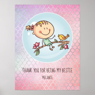 Affiche Cadeaux mignons BFF Besties Kawaii pour filles et