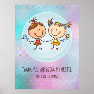 Affiche Cadeaux mignons BFF Besties Kawaii pour filles et 