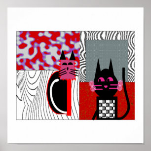 Affiche Cadeaux noirs d'art d'amoureux de les chats