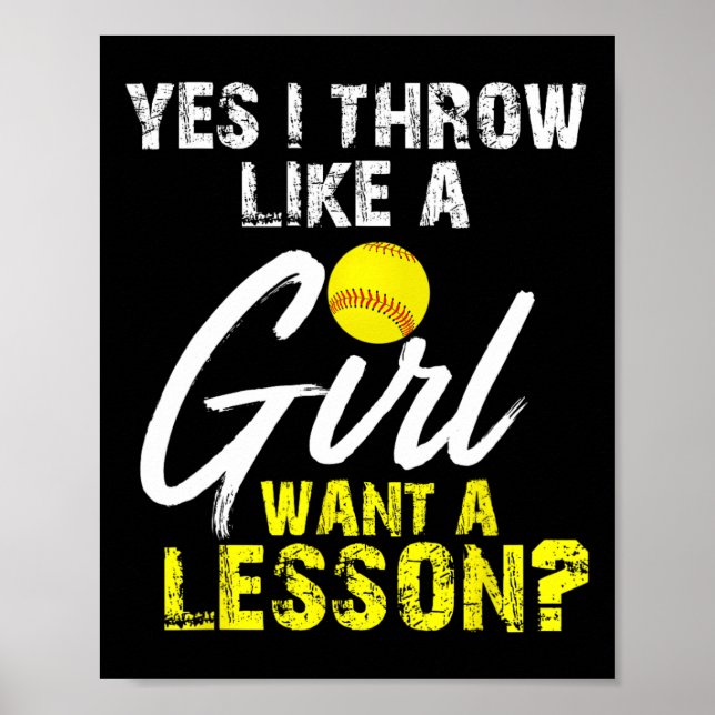 Affiche Cadeaux pour amateurs de softball Oui je lance com (Devant)