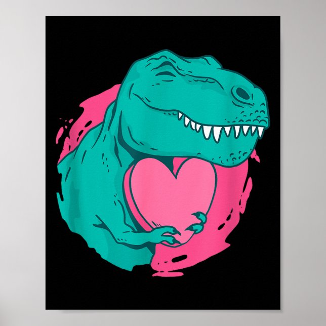Affiche Cadeaux Saint-Valentin T-rex Mignon Cœur Amoureux  (Devant)