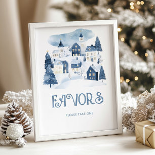 Affiche Cadeaux village de Noël Baby Shower d'hiver