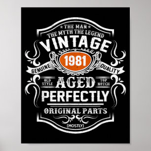 Affiche Cadeaux Vintage 1981 Homme Mythe Légende 45 Ans
