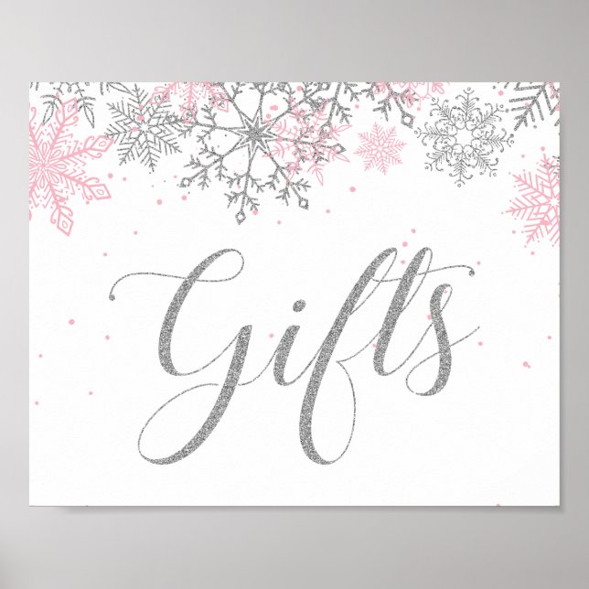 Affiche Cadeaux Winter Onederland Rose Argent Flocon de Ne (Devant)