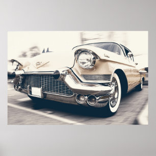AFFICHE CADILLAC BEIGE VINTAGE AVEC LE GRIL DE CHROME