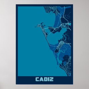 Affiche Cadix - Espagne Carte de la ville de paix