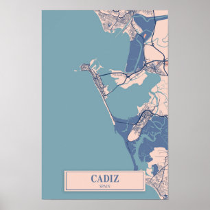 Affiche Cadix Espagne Carte de la ville venteuse Voyage