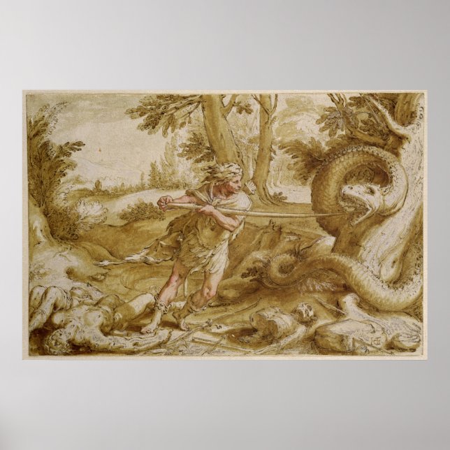 Affiche Cadmus sur le point d'attaquer un dragon (Devant)