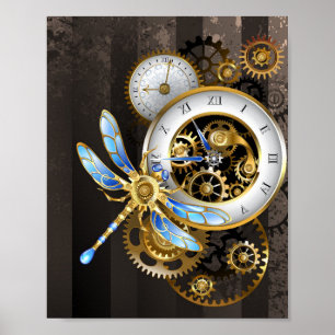 Affiche Cadran Steampunk avec libellule