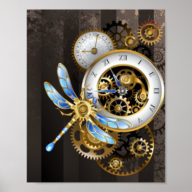 Affiche Cadran Steampunk avec libellule (Devant)