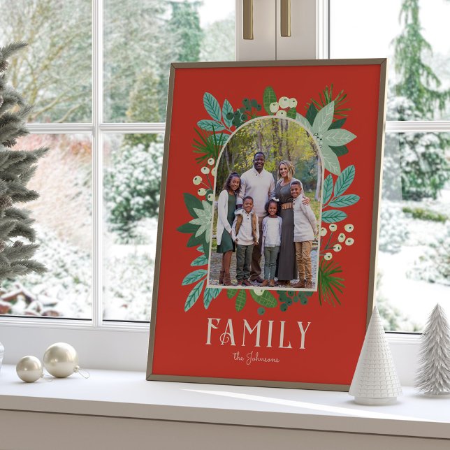 Affiche Cadre à arc floral Joyeux Noël Photo (Arch Frame Floral Merry Christmas Photo Poster)