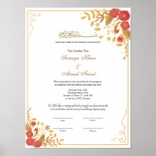 Affiche cadre botanique contrat nikkah