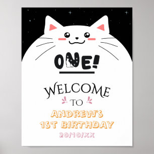 Affiche Cadre de chat mignon avec des étoiles scintillante