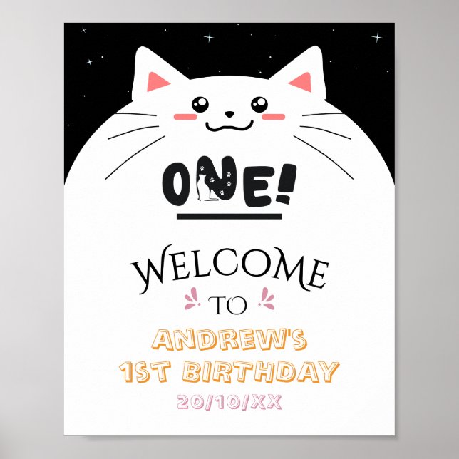 Affiche Cadre de chat mignon avec des étoiles scintillante (Devant)