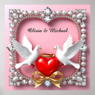 Affiche 💍 Cadre de cœur romantique pour cadeau de décorat