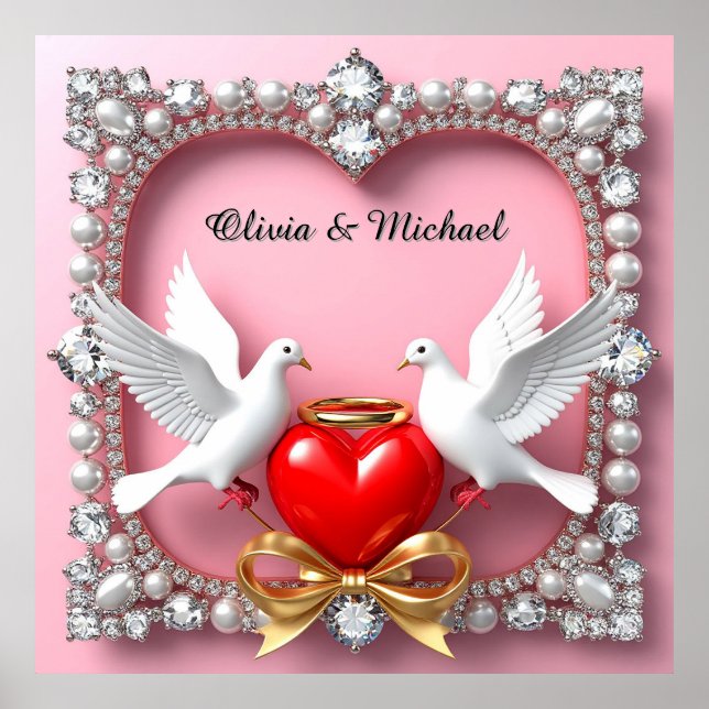 Affiche 💍 Cadre de cœur romantique pour cadeau de décorat (Devant)