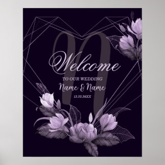 Affiche Cadre de fête de mariage violet floral violet de b