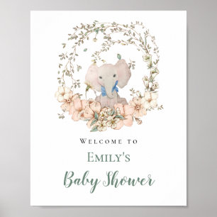 Affiche Cadre de feuille d'éléphant Bienvenue Garçon Baby