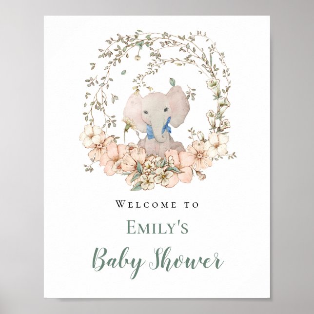 Affiche Cadre de feuille d'éléphant Bienvenue Garçon Baby  (Devant)