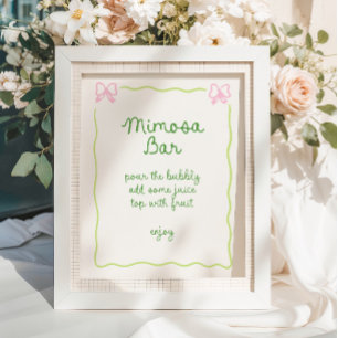 Affiche Cadre de mâchoire rose verte Mimosa Bar manuscrit