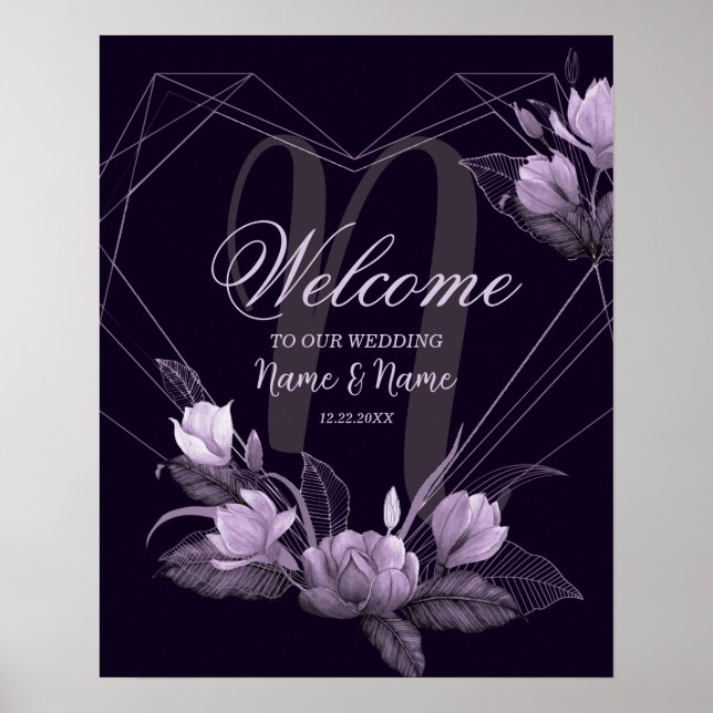 Affiche Cadre de mariage Bienvenue Fleur violette pour la  (Devant)