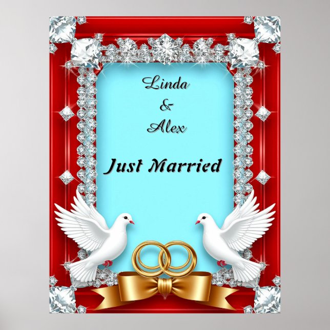 Affiche Cadre de mariage élégant avec colombes blanches (Devant)