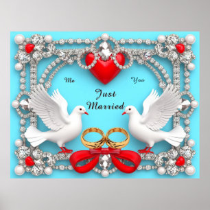 Affiche Cadre de mariage élégant avec colombes blanches