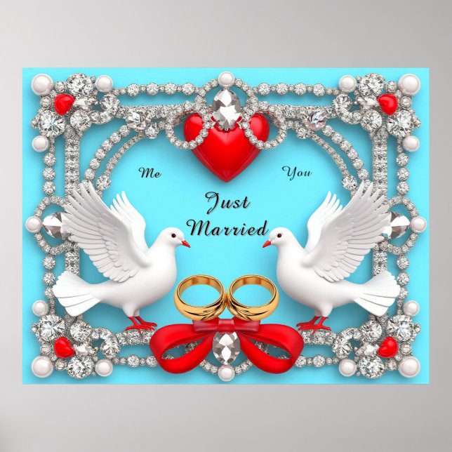 Affiche Cadre de mariage élégant avec colombes blanches (Devant)