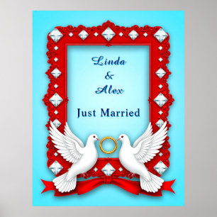 Affiche Cadre de mariage élégant avec colombes blanches