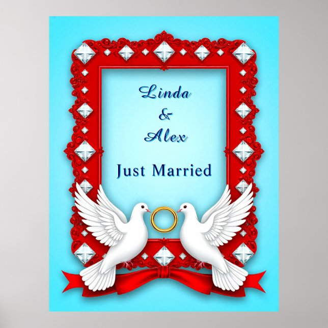 Affiche Cadre de mariage élégant avec colombes blanches (Devant)