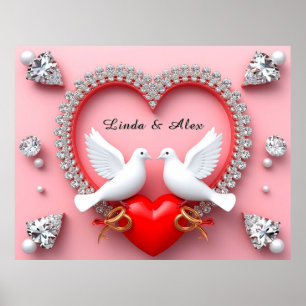 Affiche Cadre de mariage élégant avec colombes blanches