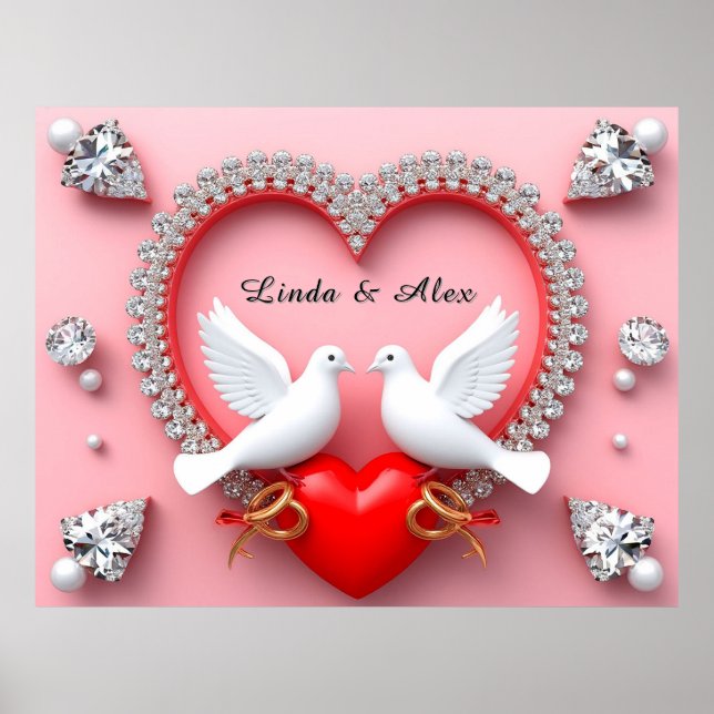 Affiche Cadre de mariage élégant avec colombes blanches (Devant)