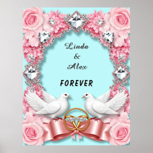 Affiche Cadre de mariage élégant avec colombes blanches