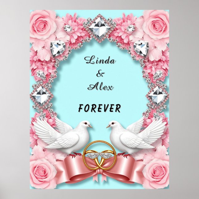 Affiche Cadre de mariage élégant avec colombes blanches (Devant)