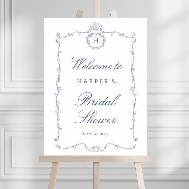 Affiche Cadre de mariage français classique moderne Bleu p (Créateur téléchargé)