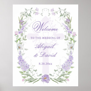 Affiche Cadre de mariage religieux floral lilas Bienvenue