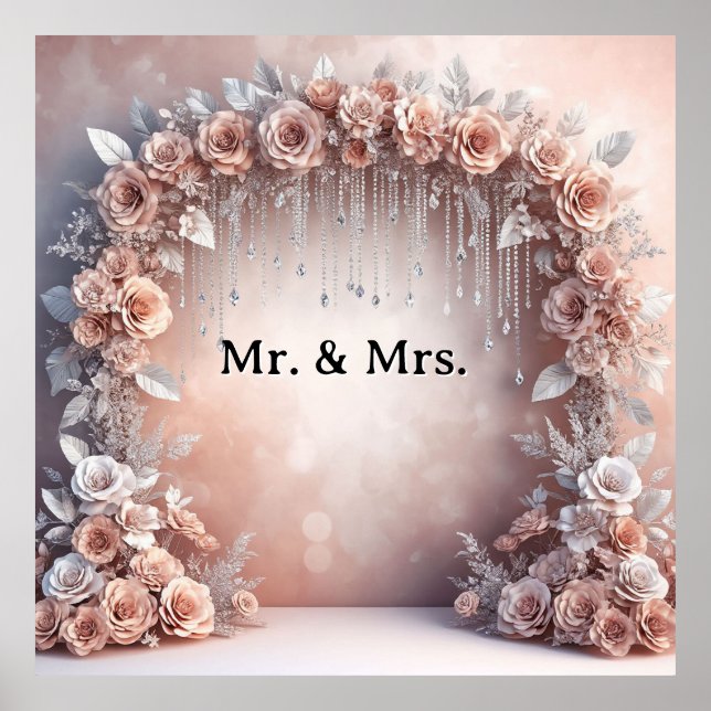 Affiche Cadre de mariage rose rose avec accents de diamant (Devant)