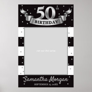 Affiche Cadre de photo d'anniversaire argent et noir pour