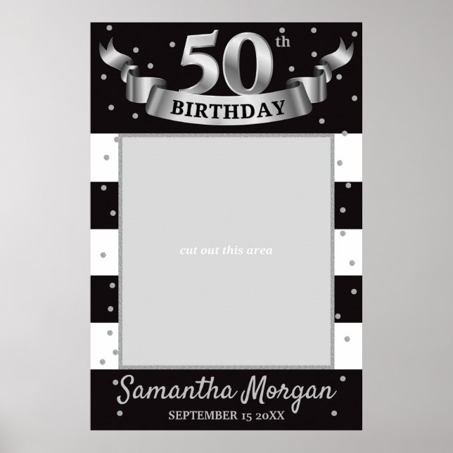 Affiche Cadre de photo d'anniversaire argent et noir pour  (Devant)